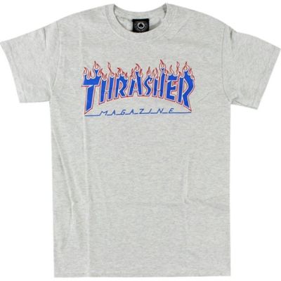 Thrasher Skate Mag Patriot Flame Logo Short Sleeve Tee - Grey - Short Sleeve T-Shirt