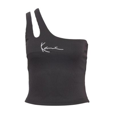 Karl Kani Small Signature Women One Shoulder Top Bi-Color Rib Black/Antha - Black - Short Sleeve T-Shirt